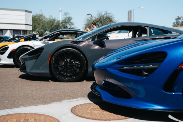 McLaren supercars lined up at an automotive event